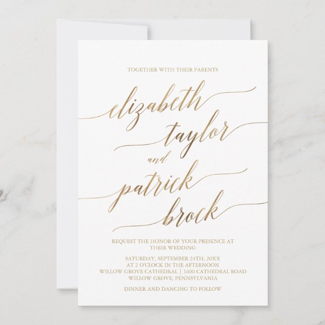 (Contact Me To Personalize) Elegant Gold Wedding Invitation (Front)