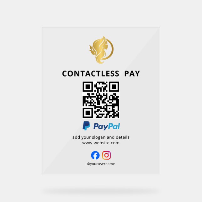 Contactless Pay QR Code Sign | PayPal | Salon  (Front)