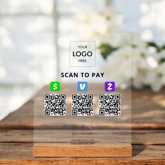 Contactless Payment QR Code Business Logo Acrylic Acrylic Sign (Creator Uploaded)