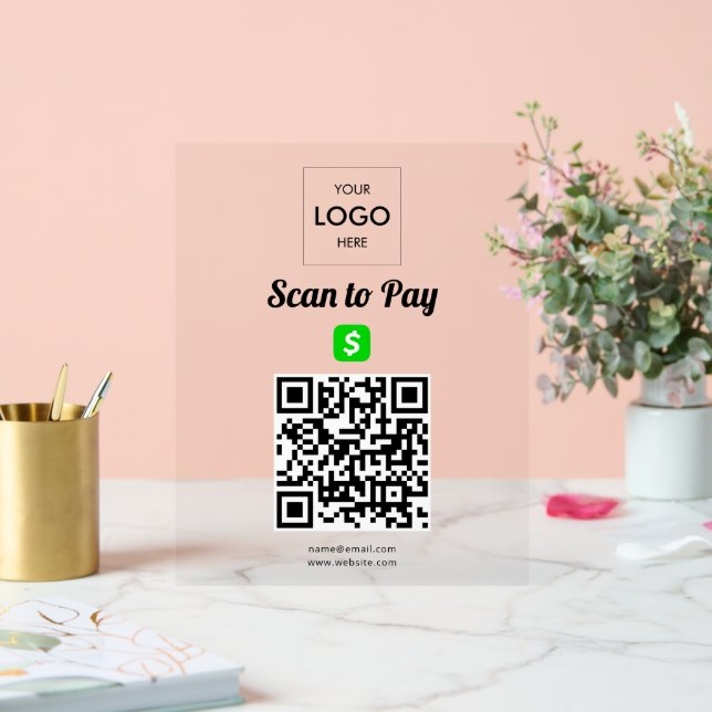 Contactless Payment QR Code Business Logo Acrylic Sign (Wedding)