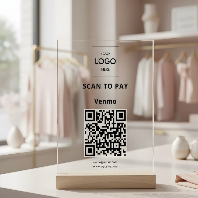 Contactless Payment QR Code Business Logo Acrylic Sign (Creator Uploaded)