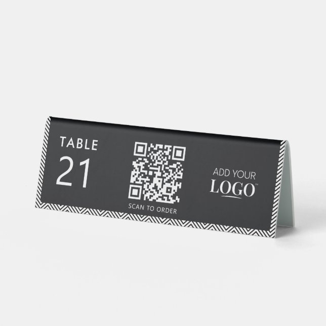 Contactless Qr Code Business Logo Elegant Black Table Tent (Front)