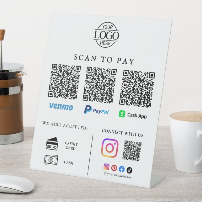 Contactless Qr Code Business Logo Scan To Pay Pedestal Sign (In SItu)