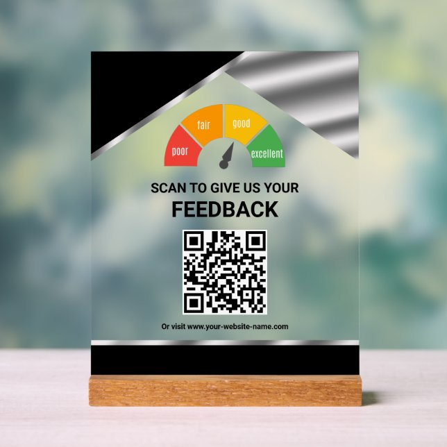 Contactless QR Code Customer Feedback Black Acrylic Sign (Neutral)