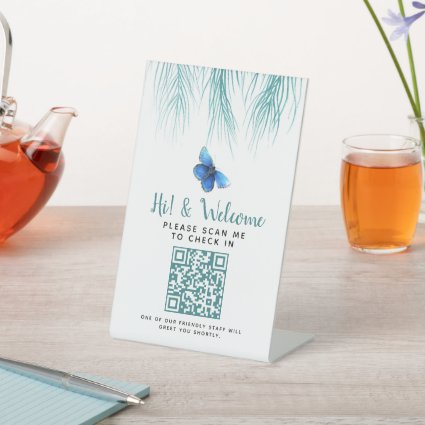 Contactless QR code guest register welcome logo Pedestal Sign