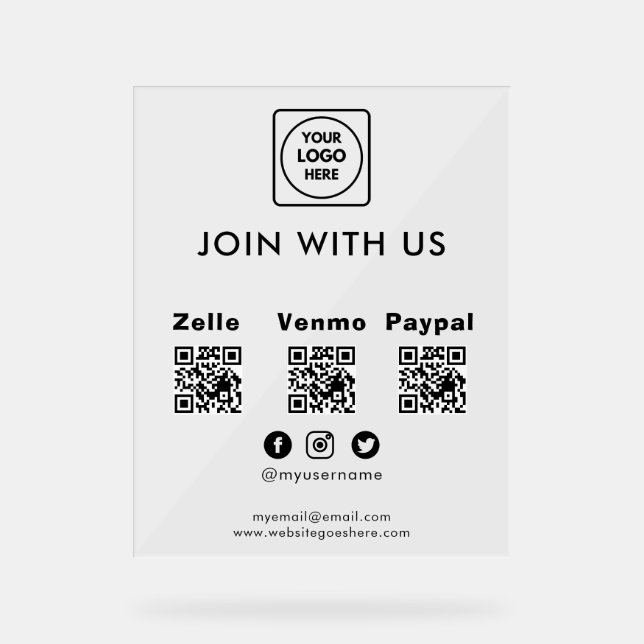 Contactless QR Logo Acrylic Sign (Front)
