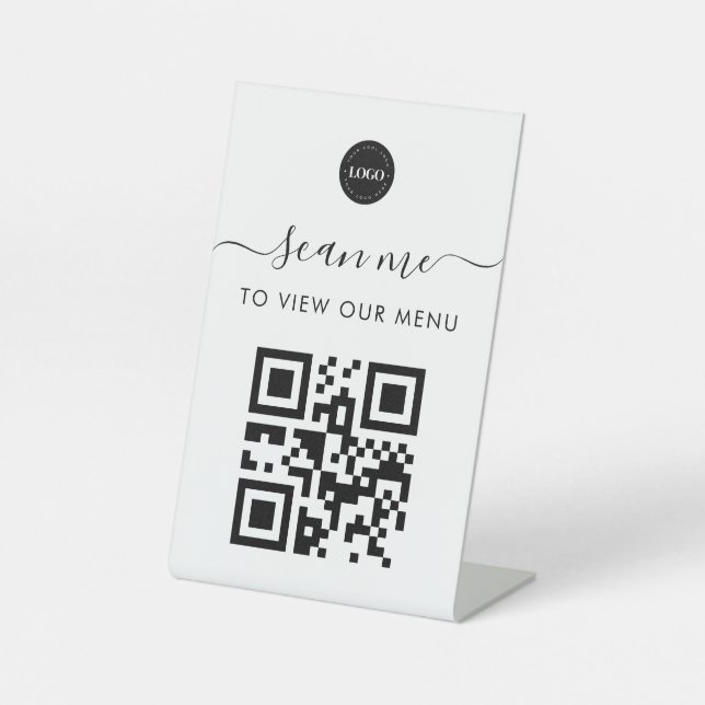 Contactless Scan Me Qr Code Menu & Logo Minimalist Pedestal Sign (Front)