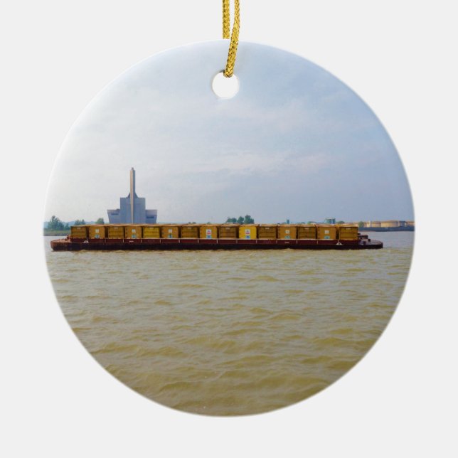 Container Barge Ceramic Ornament (Front)