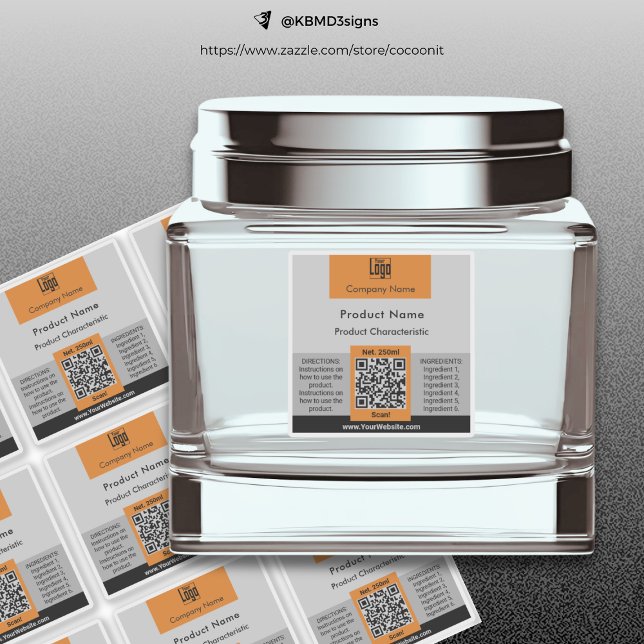 Container QR Code Gray Orange Square Product Label (Container QR Code Gray Orange Square Product Label)