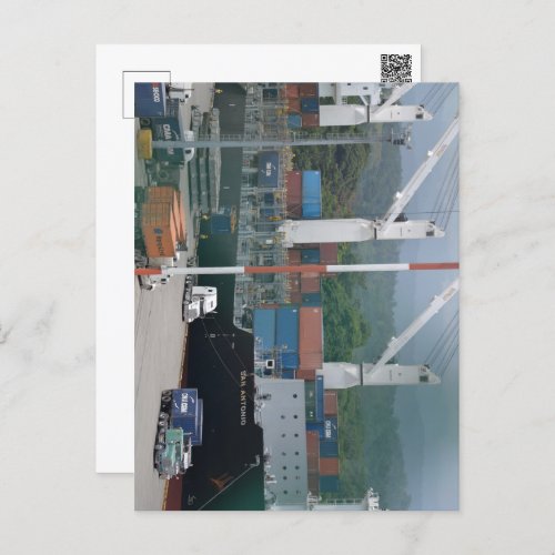 _ container ship at the port of Porto Limon Postcard