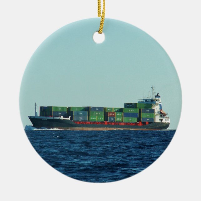 Container Ship Ceramic Ornament (Front)