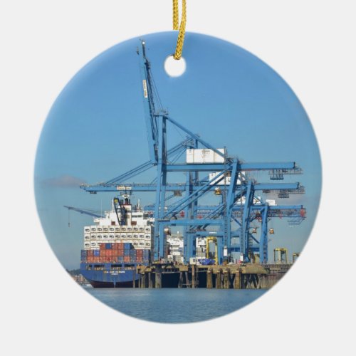 Container Ship Dock Ceramic Ornament