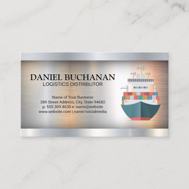 Container Ship | Metallic Industrial  Business Card (Front)