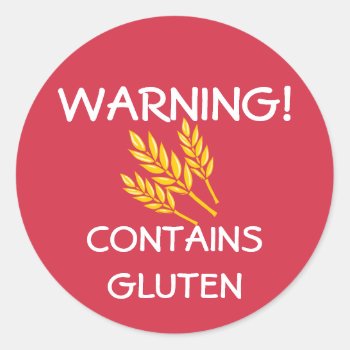 Contains Gluten Food Allergy Alert Red Classic Round Sticker by LilAllergyAdvocates at Zazzle
