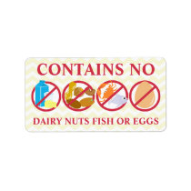 Contains No Dairy Nuts Fish or Eggs Alert Stickers
