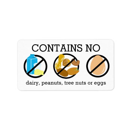 Contains No Dairy Nuts or Eggs Allergens Alert Label