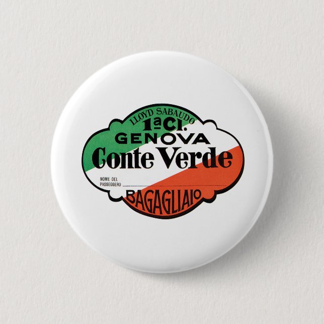 Conte Verde 1st Class Baggage Label Pinback Button (Front)