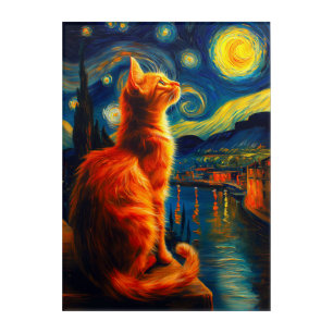 Contemplative Ginger Cat Starry Night Sky Acrylic Print