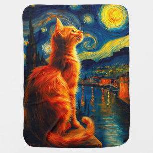 Contemplative Ginger Cat Starry Night Sky Baby Blanket