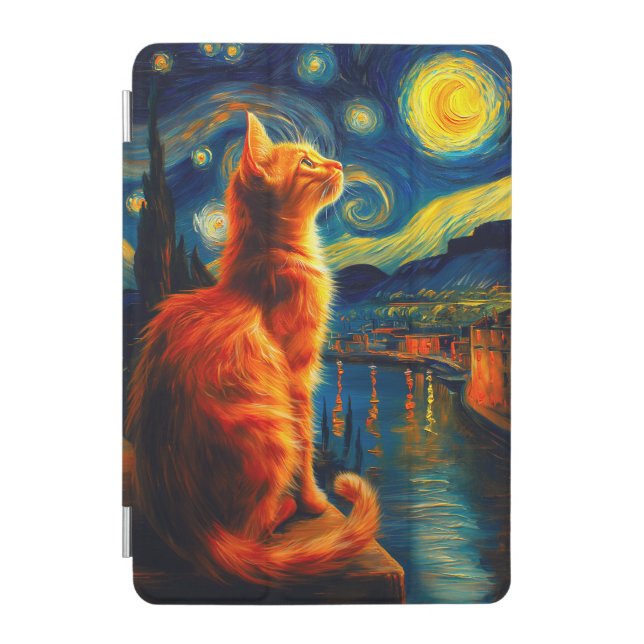 Contemplative Ginger Cat | Starry Night Sky iPad Mini Cover (Front)