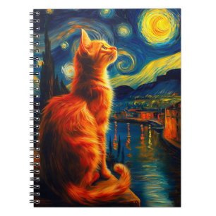 Contemplative Ginger Cat Starry Night Sky Notebook