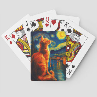 Contemplative Ginger Cat | Starry Night Sky Poker Cards