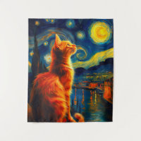 Contemplative Ginger Cat | Starry Night Sky