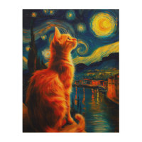 Contemplative Ginger Cat | Starry Night Sky