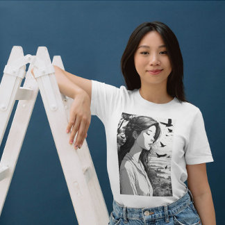 Contemplative Harmony: Manga-inspired Women's T-Shirt