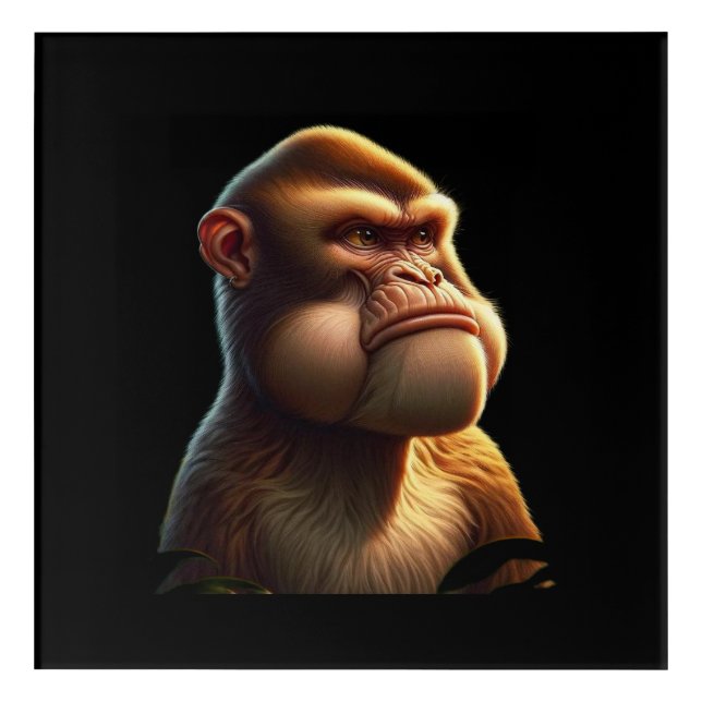 Contemplative Jungle Ape - Grumpy Cheeks Monkey Acrylic Print (Front)