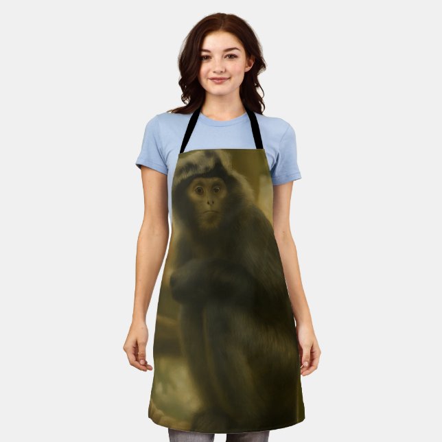 Contemplative Monkey – Serene Wildlife Art Apron (Worn)
