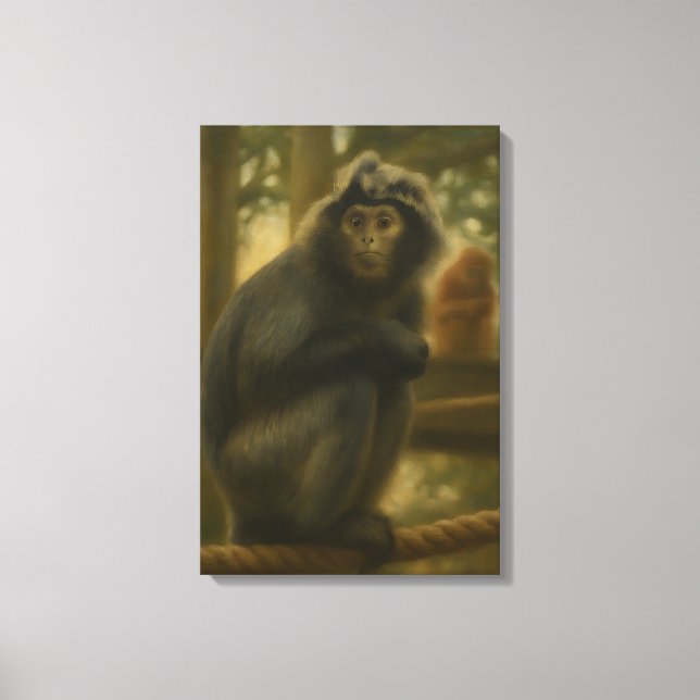 Contemplative Monkey – Serene Wildlife Art Canvas Print (Front)
