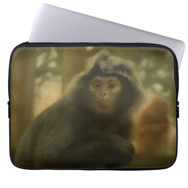 Contemplative Monkey – Serene Wildlife Art Laptop Sleeve (Front)