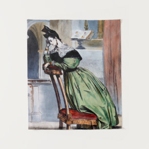 Contemplative Victorian Lady in Green - Elegant Ar Tapestry