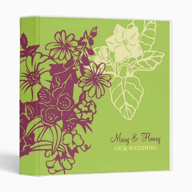 Contempo Floral (Leaf / Lavender) Wedding 3 Ring Binder (Front/Spine)