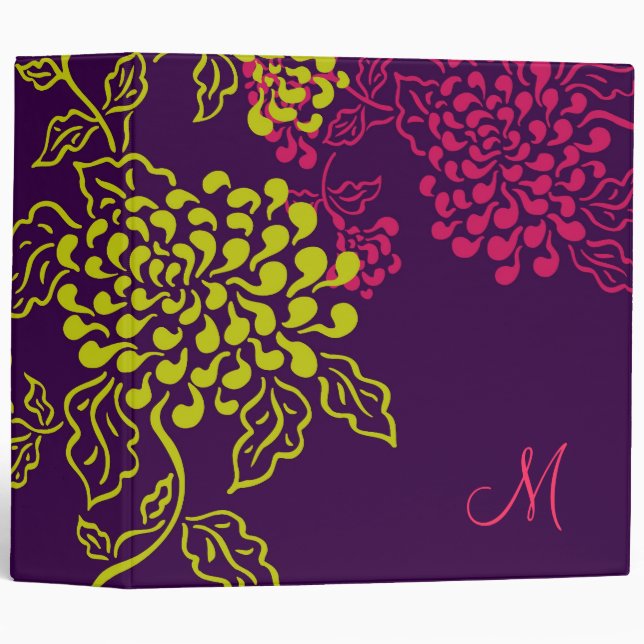 Contempo Floral (Purple / Chartreuse) Monogram Binder (Front/Spine)