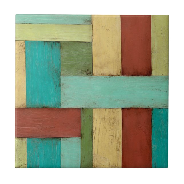 Contempoary Coastal Multicolored Painting Ceramic Tile (Front)