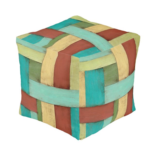 Contempoary Coastal Multicolored Painting Pouf (Angled Front)