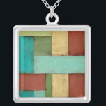 Contempoary Coastal Multicolored Painting Silver Plated Necklace<br><div class="desc">Aqua,  green,  red and yellow meet in an explosion of color reminiscent of a pattern on a beach deck. Hanging this contemporary coastal painting on your wall may entice you to take that vacation you've been putting off! Makes a great gift for anyone in need of a beach getaway.</div>