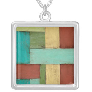 Contempoary Coastal Multicolored Painting Silver Plated Necklace