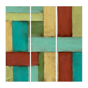 Contempoary Coastal Multicolored Painting Triptych