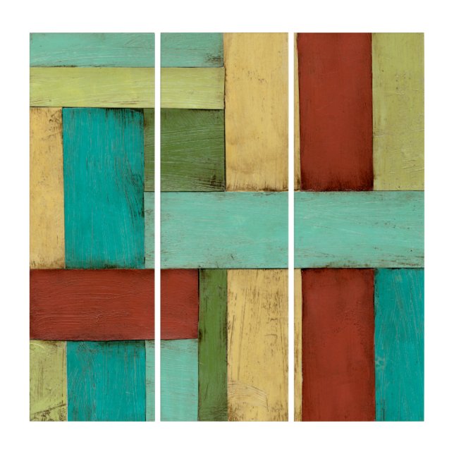 Contempoary Coastal Multicolored Painting Triptych (Front)