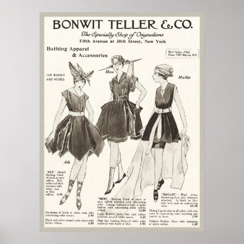 Contemporary 1916 Bathing Apparel Advertisement Poster