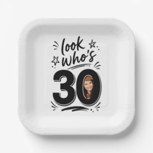 Contemporary 30th Birthday Party Photo Frame Paper Plates