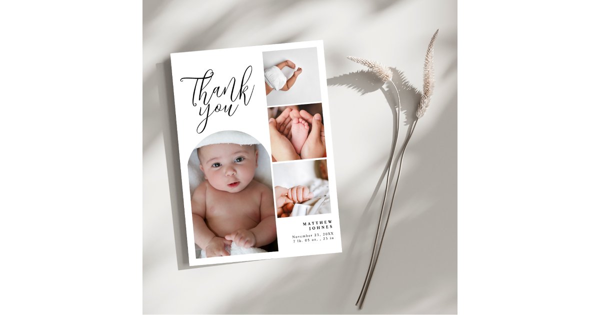 Contemporary 4 Photo Collage Elegant Baby Shower Thank You Card | Zazzle