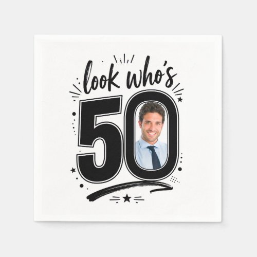 Contemporary 50th Birthday Party Photo Frame Napkins