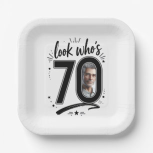 Contemporary 70th Birthday Party Photo Frame Paper Plates