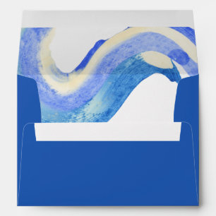 Contemporary Abstract Art Blue Watercolor Wedding Envelope