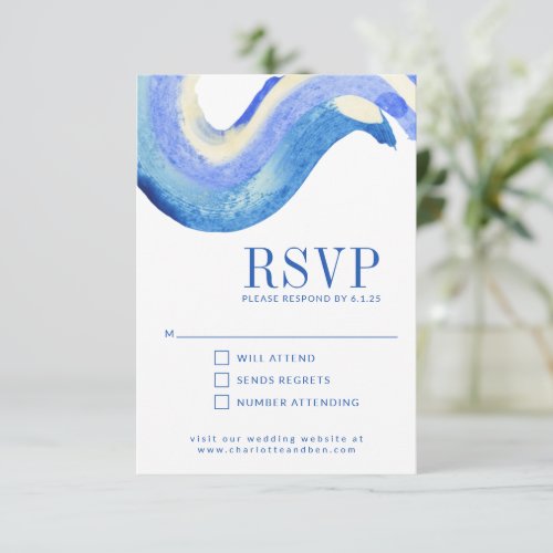 Contemporary Abstract Art Blue Watercolor Wedding RSVP Card