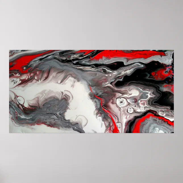 Contemporary Abstract - Black, Silver and Red Poster | Zazzle